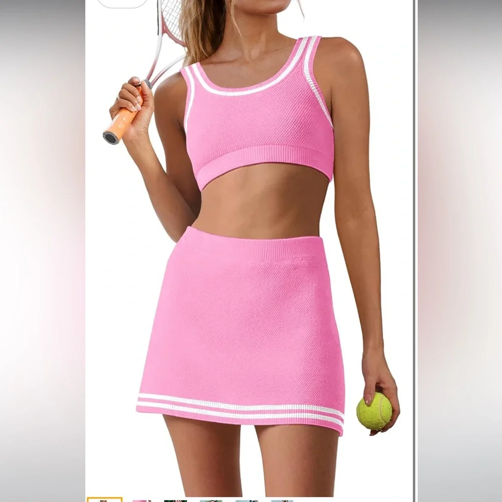 Yoga Pink Knit Tennis Skirt Set